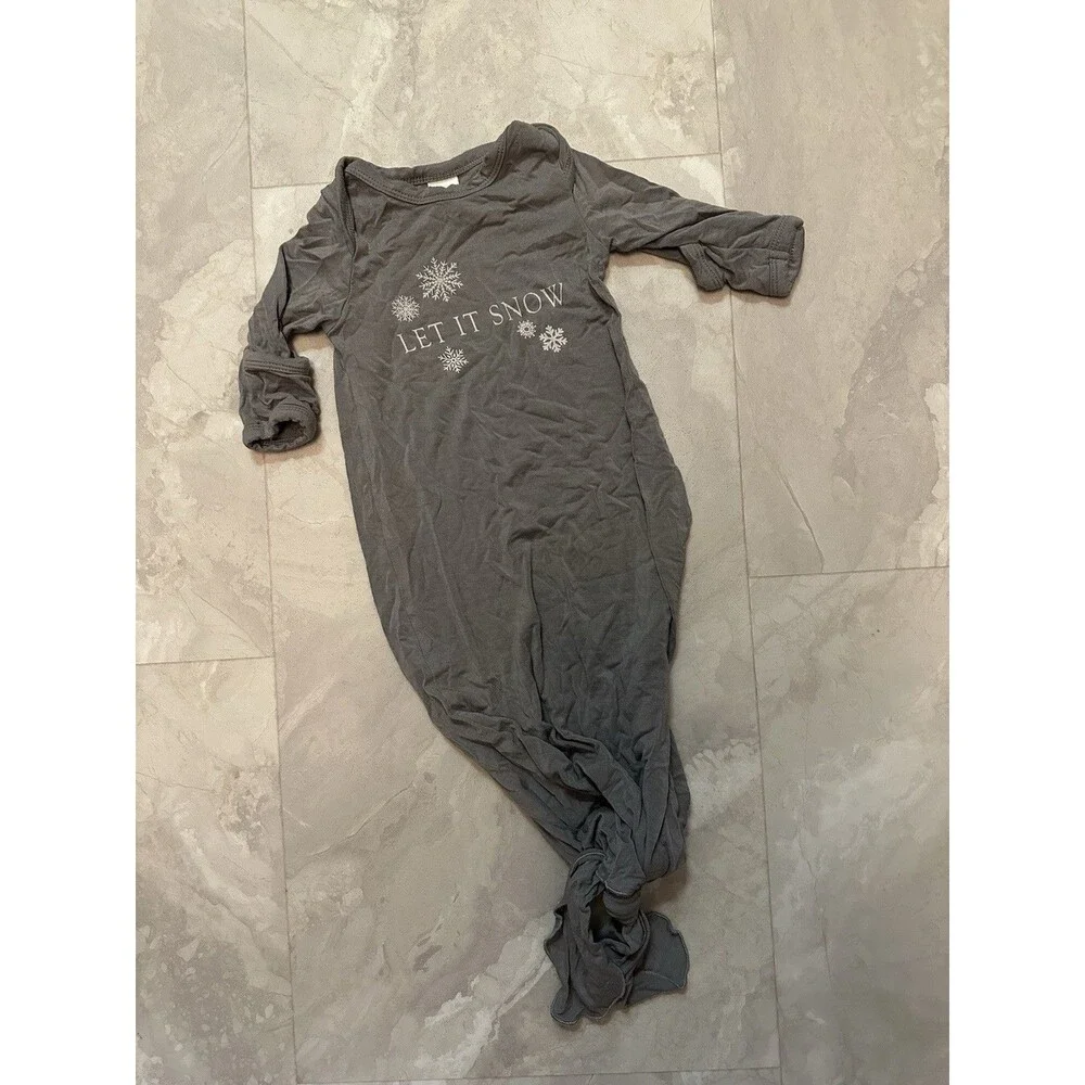Kate Quinn Let It Snow Gray Bamboo Collection Knotted Gown 0-3 Months Layette